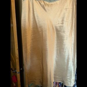 Raw silky type fabric, bronzey tan skirt